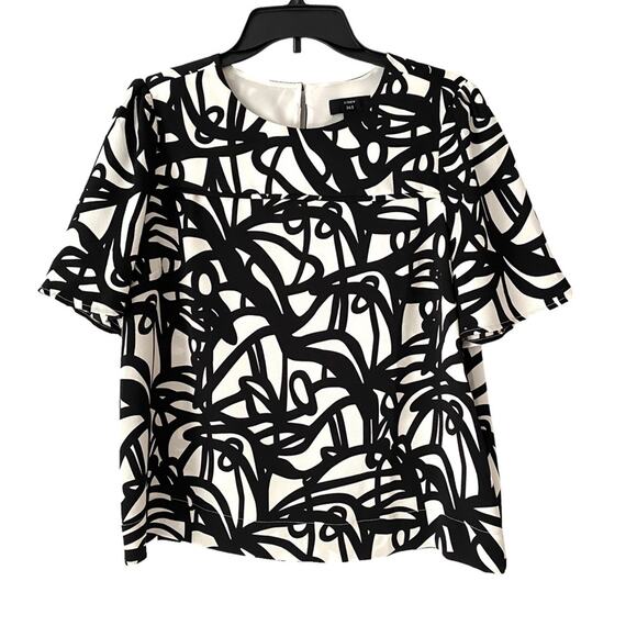 J. Crew 365 Black White Hammered Satin Blouse size 8 short sleeve - Picture 3 of 7